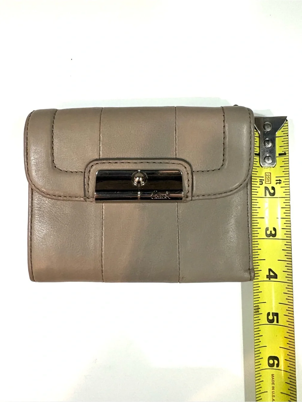 Vintage Coach Gray/Taupe Leather Kristin Wallet with Silver-Tone Hardware
